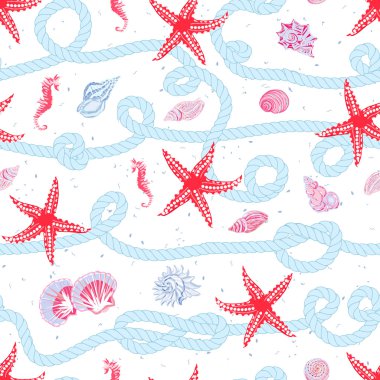 Mavi deniz ip, kırmızı deniz yıldızı, s ile deniz vektör sorunsuz Yazdır