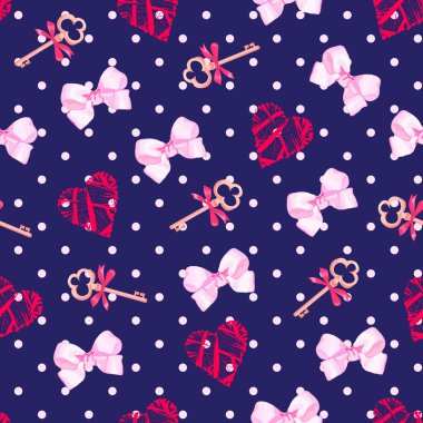 Donanma anahtar taşı--dan Sevgililer kalp ve pembe saten yay sorunsuz vec