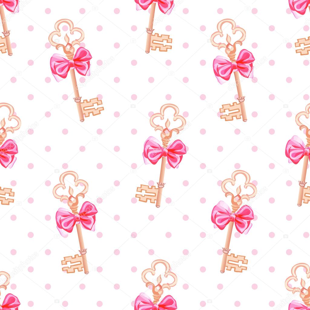 Princess keys on polka dotted background seamless print