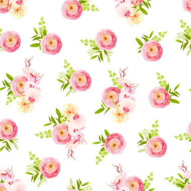 Gül, Düğünçiçeği, orkide sorunsuz vektör yazdırma şık demetleri