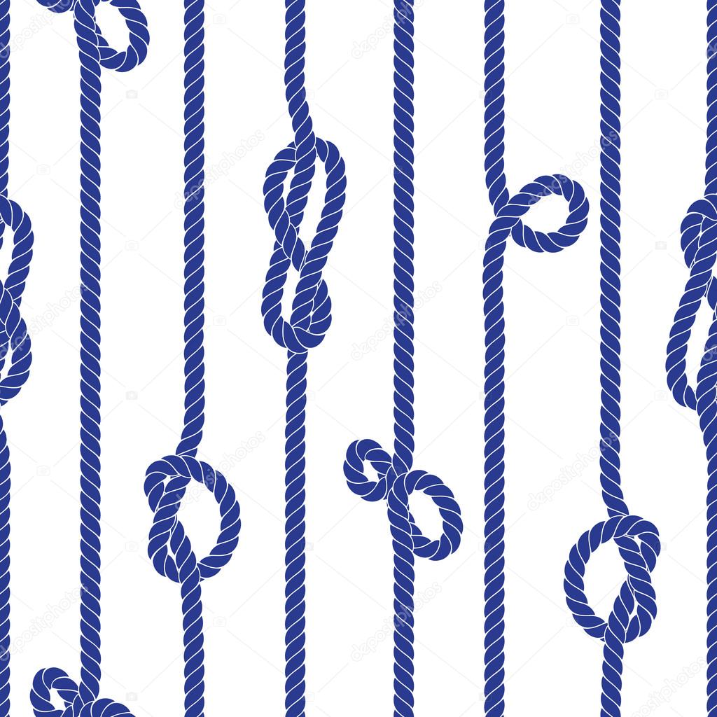 Vertical marine rope with knots seamless vector pattern