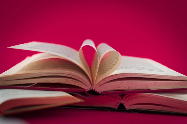 Closeup of open books on colored background Stock Image