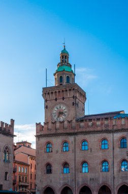 Bologna 'daki Piazza Maggiore - Emilia Romagna - İtalya