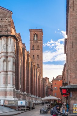 Bologna 'daki Piazza Maggiore - Emilia Romagna - İtalya