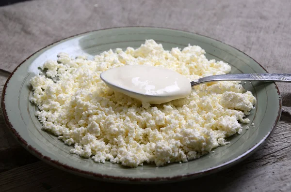 Agricultura biológica Queijo cottage, creme de leite, manteiga, queijo e leite — Fotografia de Stock