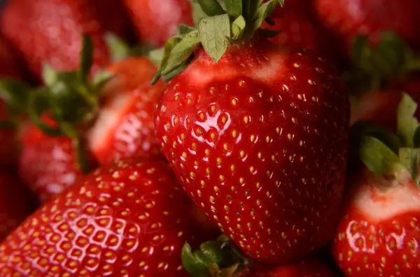 Macro photo of strawberry texture. Shot with shallow depth of field. — Stock Photo, Image