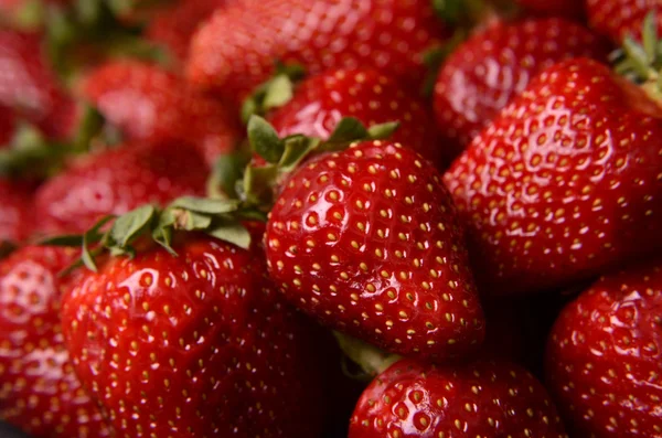 Lote de fresas rojas maduras - fondo alimentario — Foto de Stock
