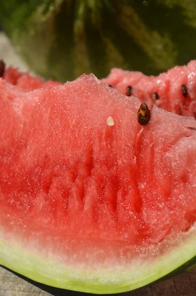 Färsk vattenmelon skivade närbild på bordet — Stockfoto