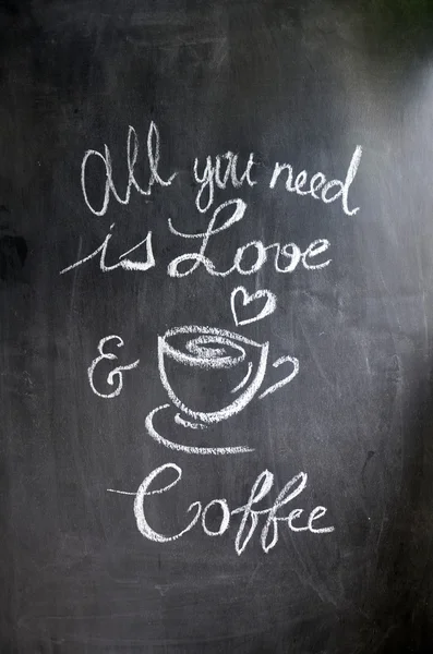 all you need is love and a good cup of coffee with coffee beans on the chalkboard. toning. selective Focus