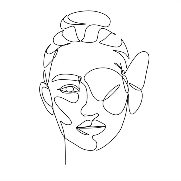 Femme Visage Avec Papillon — Image vectorielle
