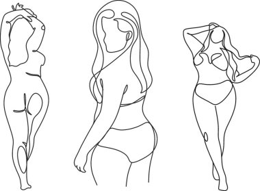 Vücut pozitif. Soyut minimalist kadın figürü. Doğrusal zariflik