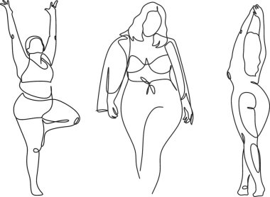 Vücut pozitif. Soyut minimalist kadın figürü. Doğrusal zariflik