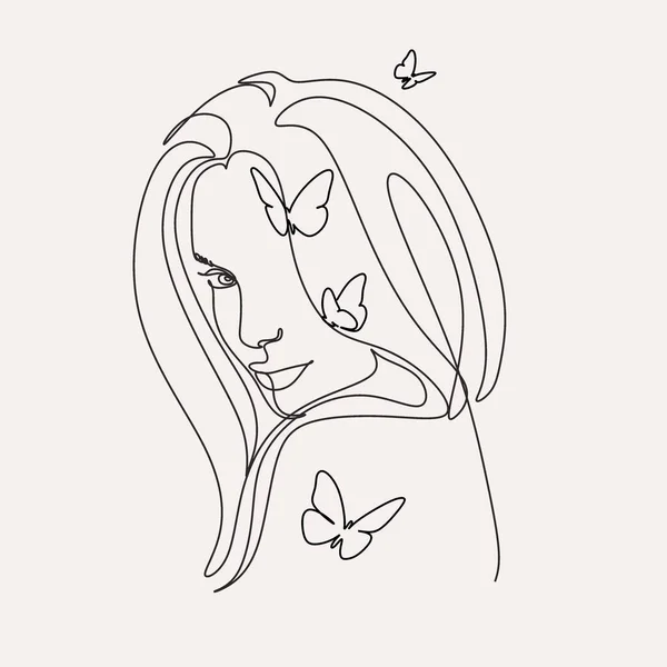 Linha Mulher Desenho Arte Flor Cabeça Vetor Imagem Logótipo — Vetor de Stock