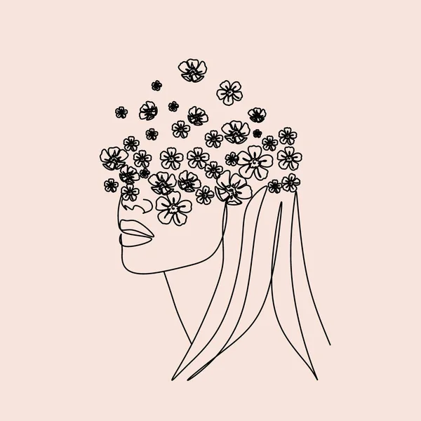 Tête Femme Avec Composition Fleurs Illustration Vectorielle Dessinée Main Dessin — Image vectorielle