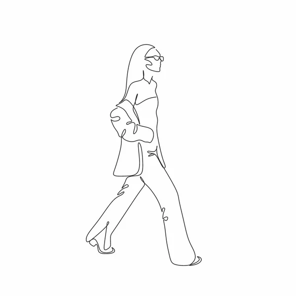 Moda Mujer Línea Dibujado Mano Gráfico Vectorial Hermosa Joven Modelo — Vector de stock