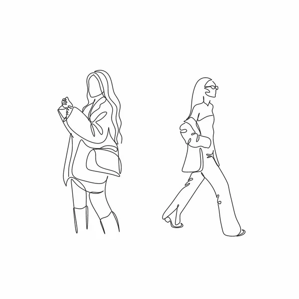 Fashion Sketch Set Vector Illustration Stylish Woman Set Continuous Line — Stock Vector