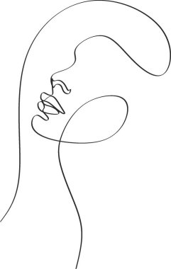 Gerçeküstü Yüzler Devamlılığı, set yüzleri ve saç stili çizimi moda konsepti, kadın güzellik minimalisti, vektör çizimi oldukça seksi. Çağdaş portre