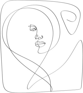 Gerçeküstü Yüzler Devamlılığı, set yüzleri ve saç stili çizimi moda konsepti, kadın güzellik minimalisti, vektör çizimi oldukça seksi. Çağdaş portre