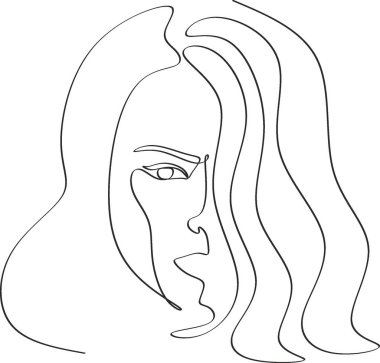 Bir çizgi güzel kadın portresi. El çizimi doğrusal soyut yüz