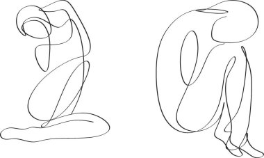 Gerçeküstü Kadın Süreklilik çizgisi, set yüzleri ve saç stili çizimi, moda konsepti, kadın güzellik minimalisti, vektör çizimi oldukça seksi. Çağdaş portre