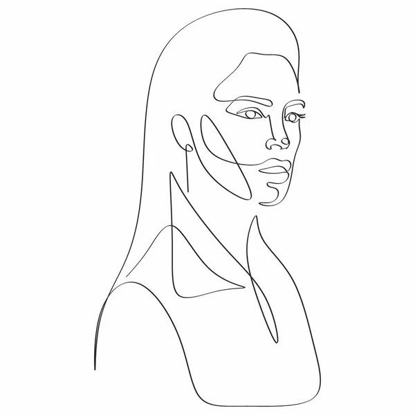 One Line Beauty Woman Portrait Hand Drawn Linear Abstract Face — Stock Vector