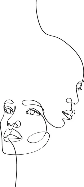 超现实面孔连续线条 画面和发型 时尚观念 女性美感简约 矢量插图相当性感 当代肖像画 — 图库矢量图片
