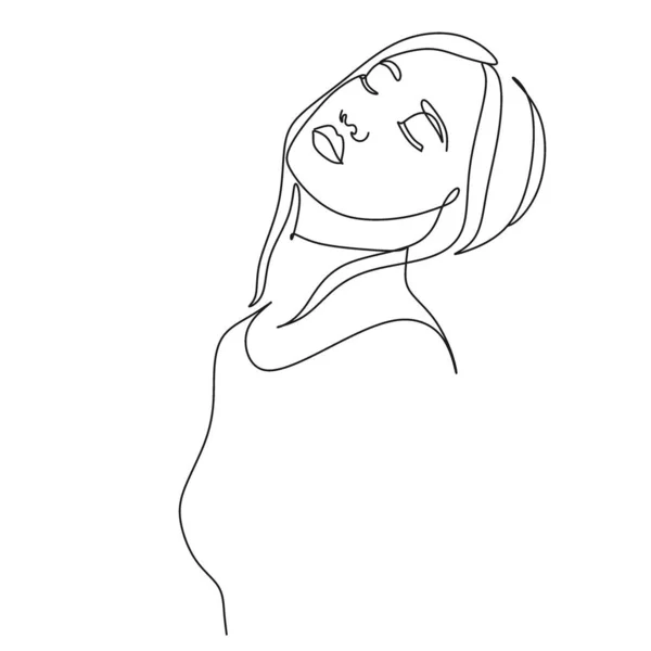 One Line Art Abstraktní Módní Model Vektor Současná Dívka Módní — Stockový vektor