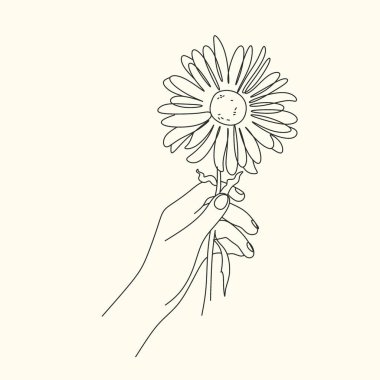 El ele tutuşan gül çiçeği, çizgi çizimi. - Vektör illüstrasyon hisse senedi çizimi