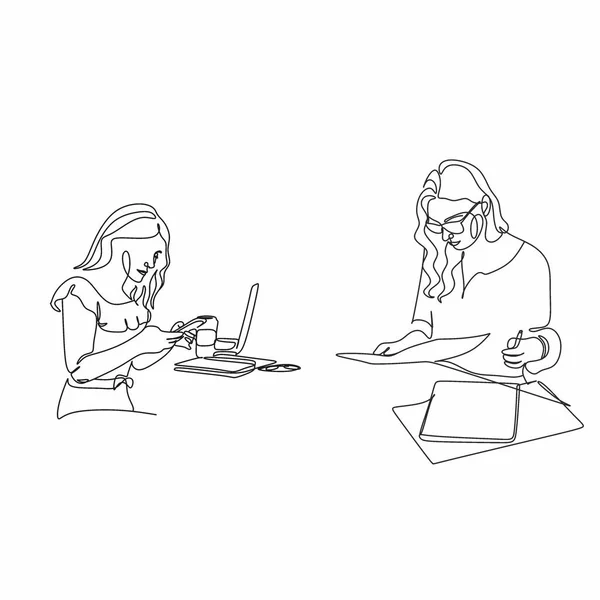 Çalışma Masasında Dizüstü Bilgisayar Seyrederken Düşünceli Bir Şekilde Oturan Ciddi — Stok Vektör