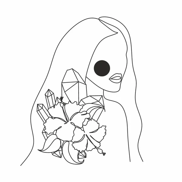 Dessin Trait Visage Abstrait Avec Des Fleurs Des Papillons Par — Image vectorielle