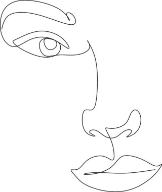 Tek çizgi yüz, çizim. Minimalist Kadın Sanatı. Kelebek suratlı soyut bir çizim. Portre minimalist stil. Botanik parmak izi. Kozmetiğin doğa sembolü. Modern sürekli çizgi sanatı
