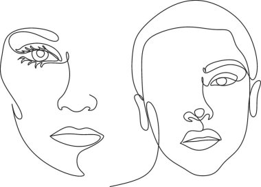 Gerçeküstü Yüzler Devamlılığı, set yüzleri ve saç stili çizimi moda konsepti, kadın güzellik minimalisti, vektör çizimi oldukça seksi. Çağdaş portre