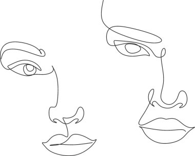 Gerçeküstü Yüzler Devamlılığı, set yüzleri ve saç stili çizimi moda konsepti, kadın güzellik minimalisti, vektör çizimi oldukça seksi. Çağdaş portre