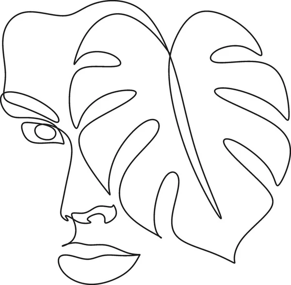 Móda Jedna Čára Kreslení Logo Ženy Tvář Rostlinou Abstraktní Ženský — Stockový vektor