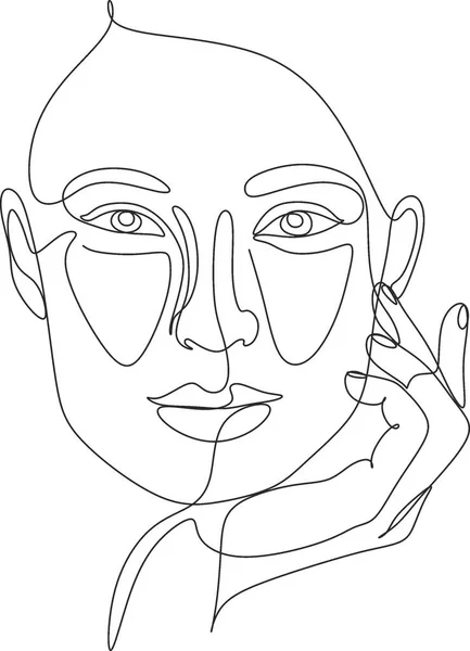 One Line Face Illustration Minimalist Woman Art Abstract Face Butterfly — Stock Vector