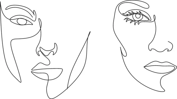 Rostros Surrealistas Línea Continua Dibujo Caras Peinado Concepto Moda Belleza — Vector de stock