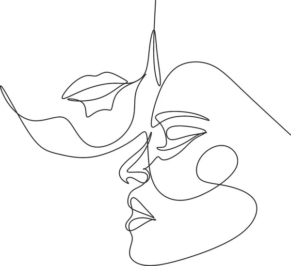 One Line Art Couple Line Art Men Woman Minimal Face — Stockový vektor