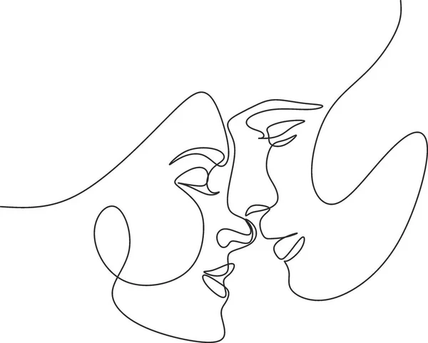 Pareja Arte Una Línea Hombres Mujeres Arte Línea Vector Facial — Vector de stock