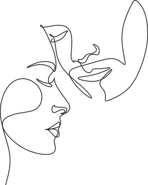One Line Art Couple Line Art Hommes Femmes Vecteur Visage — Image vectorielle