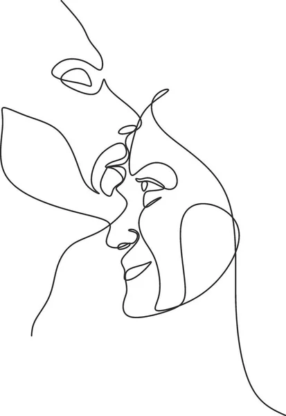 One Line Art Couple Line Art Mannen Vrouwen Minimal Face — Stockvector