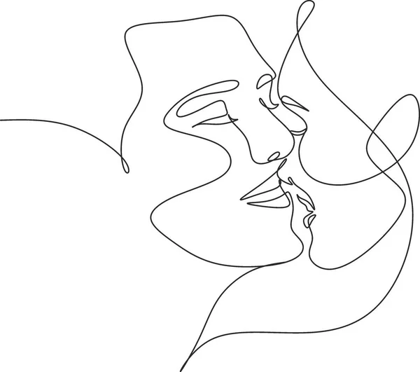 One Line Art Couple Line Art Men Woman Minimal Face — Stockový vektor