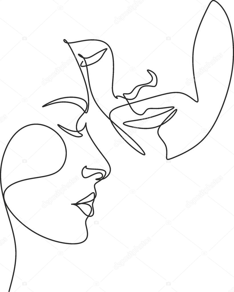 One Line Art Couple, Line Art Men and woman, Minimal Face Vector.  