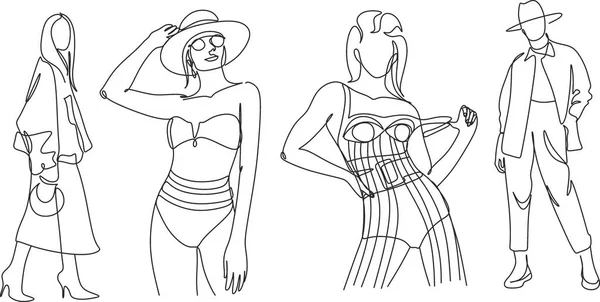 时尚模特儿的套装 抽象风格的女性形象 时尚女性的素描风格 白色背景上的孤立物体 矢量说明 — 图库矢量图片