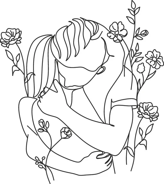 One Line Art Coppia Line Art Uomini Donne Minimal Face — Vettoriale Stock