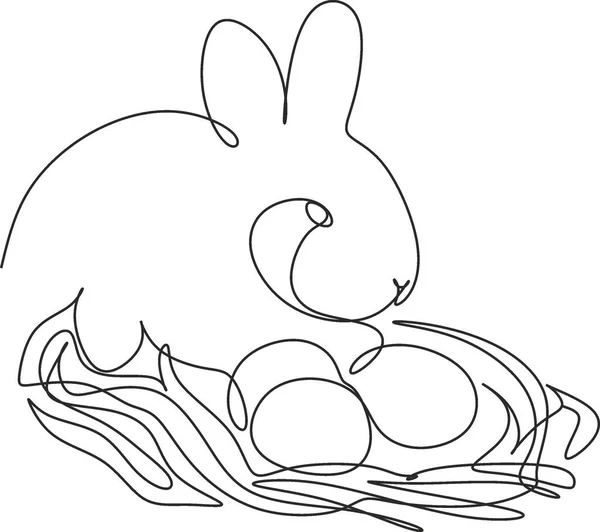 Easter Bunny Continuous One Line Drawing Easter Card Line Art — Stock Vector