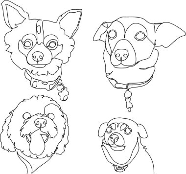 Doğrusal olarak evcil hayvan çizimi. Köpek yetiştirir. Çocuklar, veterinerler ve peta için vektör illüstrasyonu.