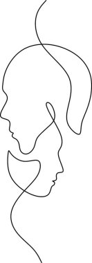 Aşıkların sürekli öpüştüğü çizimler. Sevgililer Günü, düğün davetiyeleri, diğer projeler. Erkek ve kadın portre resmi çiziyor. Vektör illüstrasyonu.