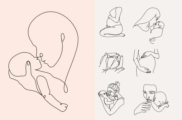 Mujer Embarazada Dibujo Una Línea Sobre Fondo Blanco Aislado Ilustración — Archivo Imágenes Vectoriales