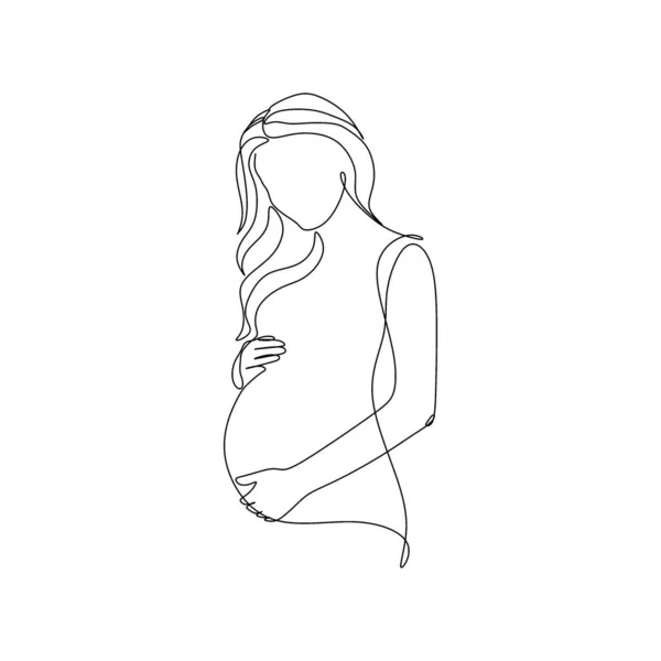 Беременная Женщина Рисует Одну Линию Белом Изолированном Фоне Векторная Иллюстрация — стоковый вектор