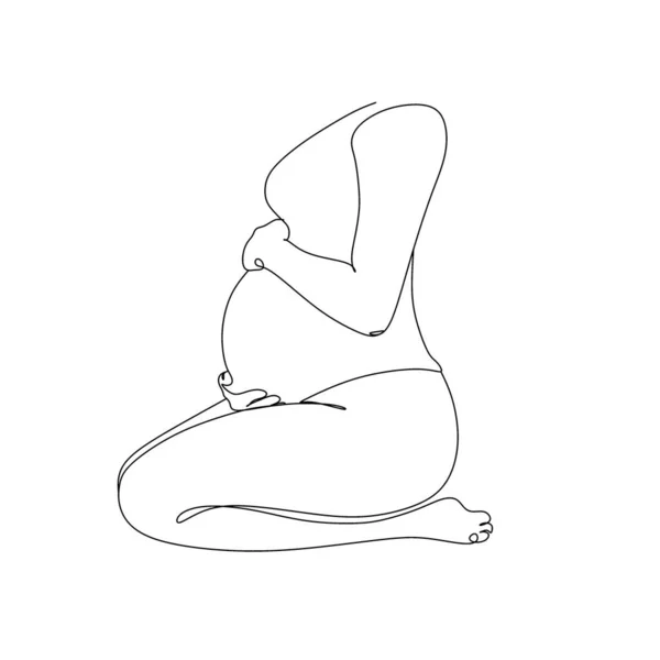 Femme Enceinte Une Ligne Dessin Sur Fond Blanc Isolé Illustration — Image vectorielle